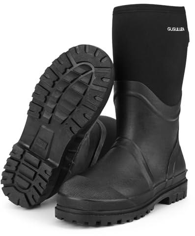 GUGULUZA Neopren Isoliert Gummistiefel für herren Jagd Angeln Hof warme Wasserdicht Stiefel Schwarz