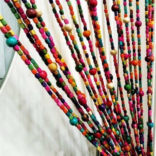 ave split Rainbow Colorful Hippie Wood Door Beaded Curtain Boho-Bohemian Wooden Doorway Beads Curtains Made of Wood&Bamboo-for Window,Aisle, Corridor, Door Decor 047yz (Colorful, 27 Strands)