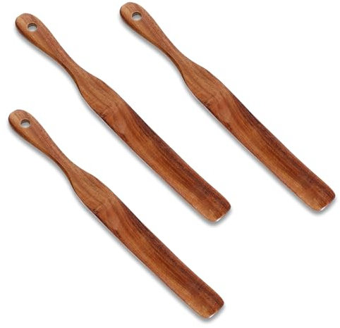3pcs Skinny Spurtle per Lievito Madre Starter Miscelazione Raggiungere il fondo del barattolo Impasto Frusta Pane Mescolare Spurtles Teak Utensili da cucina Piatto Bastone Legno Utensili da cucina per