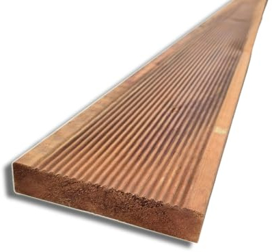 Pavimento in Legno Antiscivolo da 100 cm per Esterno, sezione 14,5x2,8 cm, Doppia Impregnazione, Marrone