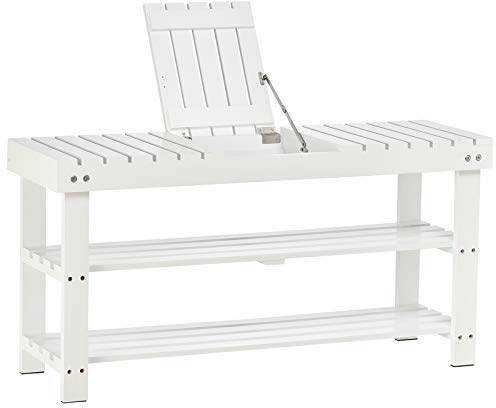 HOMCOM Banc à Chaussures, Meuble à Chaussures en Bois à 3 Niveaux avec étagère de Rangement et Compartiment caché, Banc d'entrée pour Couloir, Chambre, 90 x 29 x 45 cm, Blanc