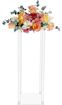 Set di 10 supporti per fiori in acrilico trasparente, altezza 60 cm, colonne rettangolari per decorazione da tavolo, colonne acriliche con base stabile, decorazione per matrimoni, feste, banchetti ed