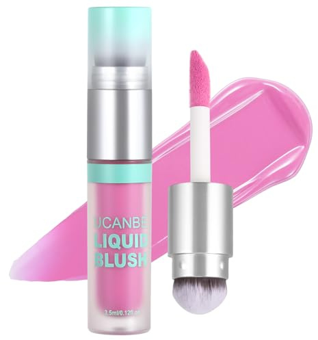 UCANBE Dual-Ended Liquid Blush with Angle Applicator & Built-In Brush, Seamless Buildable Blendable Lightweight Cheek Tint Makeup, Long Lasting Creates Dewy Natural Flush Finish - Cherry Petal