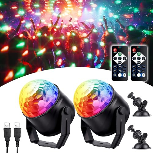 RGB Disco Lights, 360°Rotation Sound Activated Disco Ball Light with Remote Control, Portable Indoor/Outdoor Party Light with Suction Cup for Bars and Karaoke Rooms Party Decor