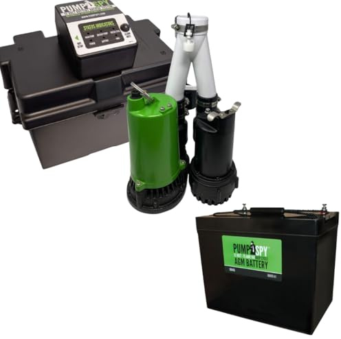 PumpSpy PS2000C SmartPump WiFi Sump Pump & 12V 75Ah AGM Battery Backup Bundle, 1/2 HP Primary Pump, Basement Flood Protection Kit