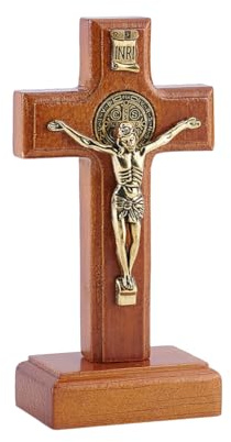 HOBBIESAY Adorno de madera con forma de cruz, 2,01 x 1,22 pulgadas, crucifijo de pie, crucifijo de madera, figuras, adornos, decoración de mesa para iglesia, hogar, decoración de la habitación