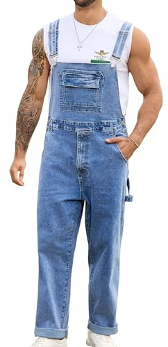 Odefou Overalls for Men Fashion Jumpsuit Work Bibs Coveralls Overol Para Hombre White Elephant Gifts(Blue,2XL)