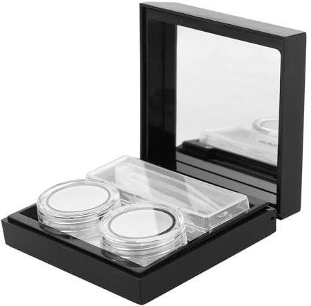 BETOOKY Boîte de Voyage pour Lentilles de Contact en Plastique Noir avec Double Compartiment, Étui Portable Réduisant Traces de Doigts, Bureau Déplacements