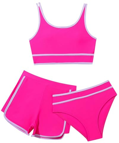 Bañador Niñas Bikini Conjunto De Bikini 3 Piezas Niña Verano Trajes de Baño Bikinis con Pantalones Cortosbañadores Infantil Color Sólido Tirantes Ajustables Tankini Ropa Deportivos Playa
