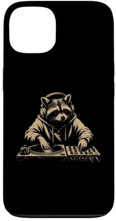 Custodia per iPhone 13 Vintage Raccoon DJ Giradischi Divertente Amante della Musica Umorismo Animale
