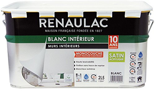 Renaulac C-REZLMECO-00000-10L Interior Single Layer Wall & Ceiling Acrylic Paint, White, C-REZAPECO-00000-2L5