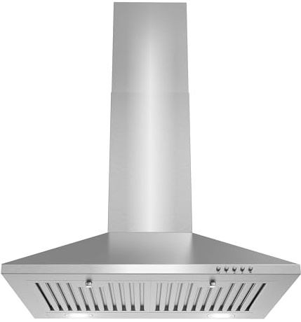 COSMO COS-6324EWH 24 in. Nebula Collection 220 CFM Ducted Wall Mount Range Hood, Button Controls, LED Lights, Stainless Steel