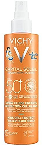 Vichy Spray Líquido, Para Niños, Fotoprotección SPF50+ Contra Rayos UVB y UVA, Fórmula Hipoalergénica y Antioxidante, Kids Cell Protect, Capital Soleil, 200 ml