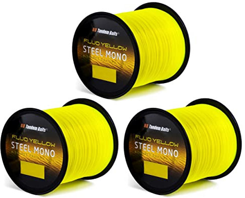 Tandem Baits 3-Pack Steel Mono Fluo Angelschnur für Angelrute | Angelzubehör Karpfenrute | Nylonschnur zum Große-Fische-Angeln | Karpfenzubehör Profis & Hobby-Angler 6 m /,3 mm Gelb