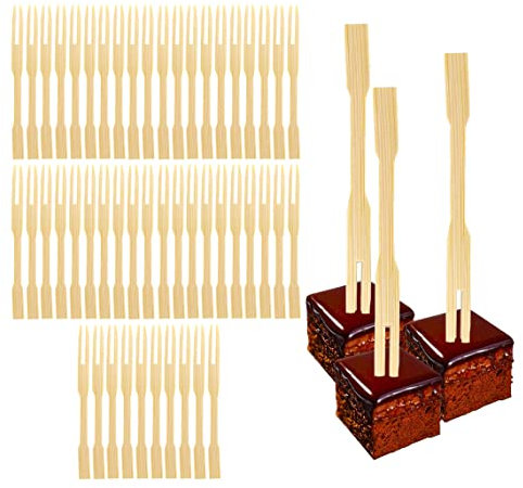 50 Mini Bamboo Cocktail Forks, Wooden Canape Sticks, Picks for Parties, Cupcakes, Fruit Skewers, Barbeque Sticks - 15cm, 25cm, 30cm