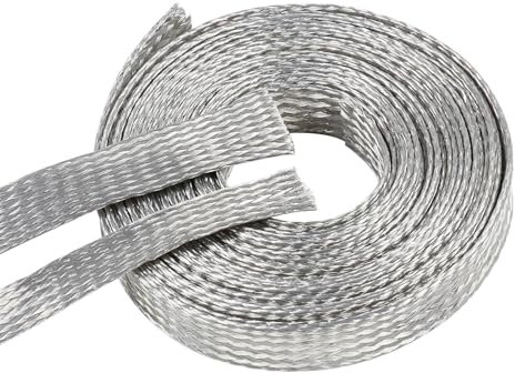 Tinned Copper Grounding Strap Metal Braided Wire Shielding Wrap Cable Sleeve Prevention Mesh Electronic Interfernce Screening 3/16 ID (5/16 inch - 18ft)