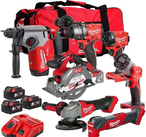 Milwaukee M18 FPP7A3 Fuel 18v Cordless Brushless 7 Piece Power Tool Kit 3 x 5ah Li-ion