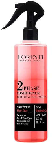 LORENTI TOKYO & SEOUL 2Phase Hair Conditioner 400 ml Biotina & Collagen| Trattamento per capelli | Trattamento spray | Leave districante in balsamo spray per capelli normali e secchi | Balsamo a due