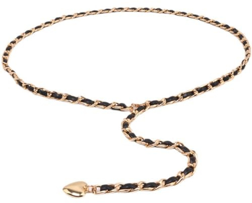 Ryaupy Cinturón de Cadena de Cintura para Mujer, Cintura de Aleación, Cinturón de Enlace de Corazón de Melocotón, Ajustable Cinturones Estrechos Cintura de Vestir 0,88 cm X 110 cm