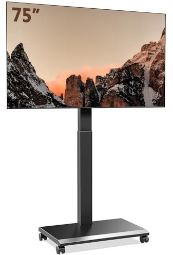 FITUEYES Carrello Porta TV con Ruote per 32-75 Pollici, Supporto TV da Pavimento Regolabile in Altezza con Manovella, 60° Girevole & 10° Inclinabile porta tv da terra mobile Max VESA 600x400mm 40kg