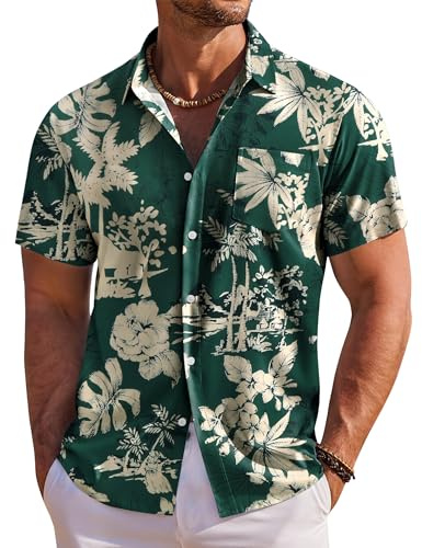 COOFANDY Hawaii-skjorta, män, kortärmad sommarskjorta, Hawaii-skjorta, män, semesterskjorta, blommor, strandskjorta, normal passform
