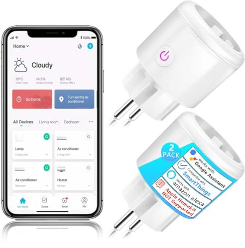 SURFOU Prise Connectée Minuteur Programmable WiFi, Programmateur Prise Électrique, Compatible avec Alexa, Google Home et SmartThings, Commande Vocale, Contrôle à Distance par Smart Life,Lot de 2