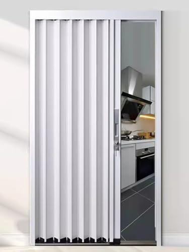 Schiebetür Falttür falttüren innentüren 205 200 195 180 170 160 150 140 130 120 110 100 95 90 85 80 75 70 65 60 50 CM Groß Falttüren Innen, Weiß Abschließbare Akkordeon Scheunentür Für Bad Und Küche(S