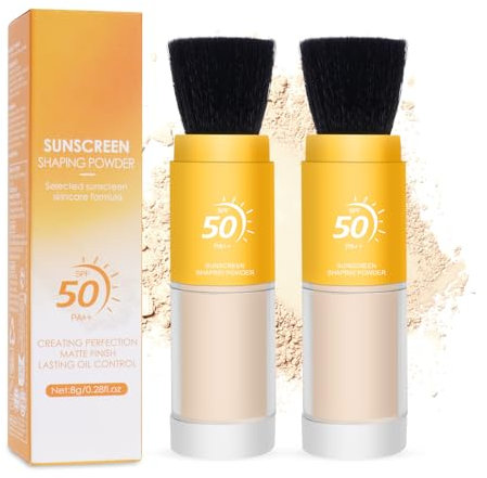 SPF 50 Mineral Powder Sunscreen for Scalp and Face - 2Pcs Brush, Oil Control Natural Matte, Lightweight Breathable Setting Powder for All Skin Types