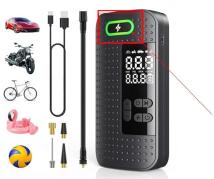 jixa Gonfleur de Pneus Portable, Compresseur d'air 150 PSI, Pompe à Air Électrique pour Voiture, Moto, Vélo, Ballons, Trottinettes, Gonfleur sans Fil, Mini Compresseur, Pompe Rechargeable et Compacte