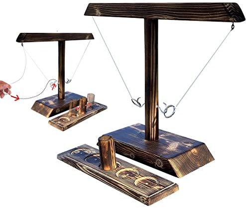 Jeu de Lancer d'anneaux en Bois – Hooks Ring Toss Game & Crochets Battle, Crochets Battle Jeux De Société, Jeu de Société Interactif pour 2 Joueurs, Jeu d'Adresse de Luxe pour Apéro, Bar & Soirée