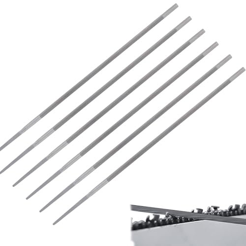 Lot de 6 limes rondes pour tronçonneuse - 4,8 mm - Alliage d'acier trempé - Limes rondes pour réparation et affûtage des chaînes de tronçonneuse - Outils d'affûtage