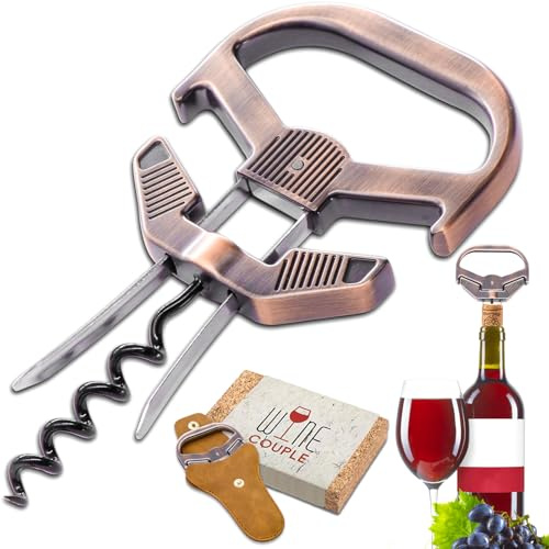LUCYLANKER Ah So Vinflasköppnare, Korkskruv för gammalt vin med bärbart läderfodral, dubbelspetsig korkextraktor med flasköppnare för vinkännare (koppar1)