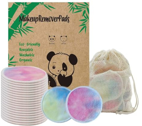 Sopurrrdy 28 Pack Reusable Makeup Remover Face Pads with Laundry Bag Washable Soft and Comfortable Cleaning Face Skin,Washable Bamboo Cotton Rounds Colorful