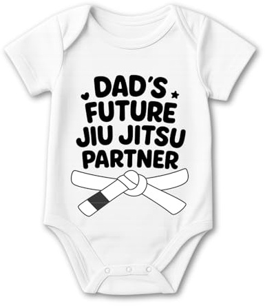 Laserverse Dad’s Future Jiu Jitsu Partner Baby Bodysuit – Funny BJJ Infant Outfit with Martial Arts Belt Design Brazilian Jiu Jitsu Kids (White, 0-3 months)