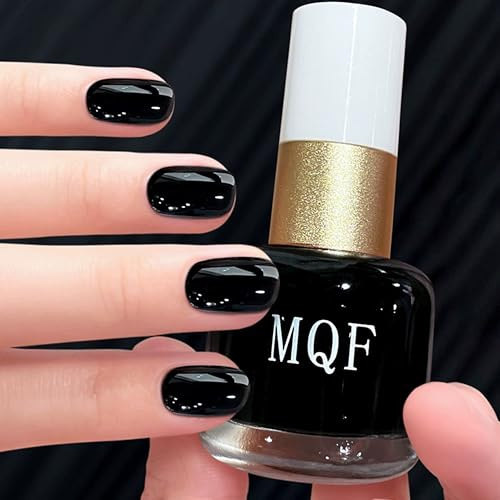 Vernis à ongles noir - 12 ml - Paillettes naturelles rose bébé - Séchage rapide et durable - Vernis de couleur unie - Vernis à ongles régulier pour femmes et filles - DIY - Noir