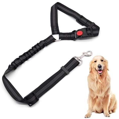 CeintureChien Voiture, avec Absorption des Chocs, Réglable De 28 À 33 Pouces,Ceinture Securite Chien Voiture,LaisseChien Noir