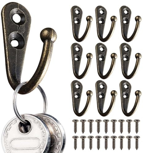 ZENQARI 9 Piezas Ganchos Percheros de Pared Retro Ganchos para Ropa Apto para Dormitorio y Sala de Estar para Colgar Ropa con Tornillos Color Bronce