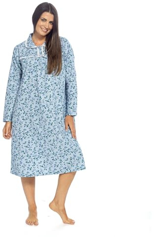 GM Apparel Women’s Flannelette Nightdress – Brushed Cotton Long Sleeve Wincey Nightie, Ladies Warm Winter Nighty Nightwear, Soft Sleepwear & Loungewear (Blue, 22-24)