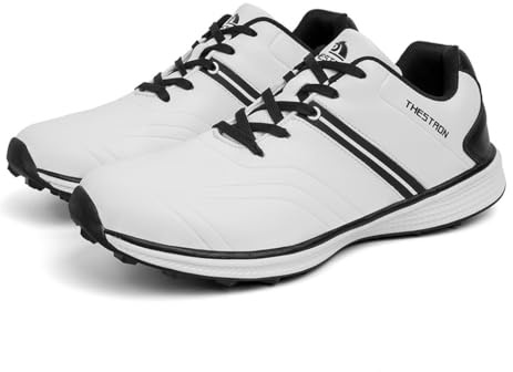 Zapatos De Golf Impermeables para Hombres, Calzado Profesional para Golfistas, Zapatillas De Entrenamiento Antideslizantes para Actividades Al Aire Libre,Blanca,40 EU