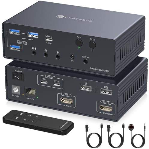 VEDINDUST USB C KVM Switch Docking Station 2 Monitors 2 Computers 4K120Hz Mac Thunderbolt Docking Station Dual Monitor Dock Support Extended/Mirrored for Mac and Windows