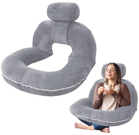 Almohada de lectura para cama y sofá, Grande cojín de respaldo con Cuello Desmontable, Cojín con Respaldo Apoyo Lumbar, almohada de confort para adultos, almohada de apoyo para Leer/Relajarse (grey)