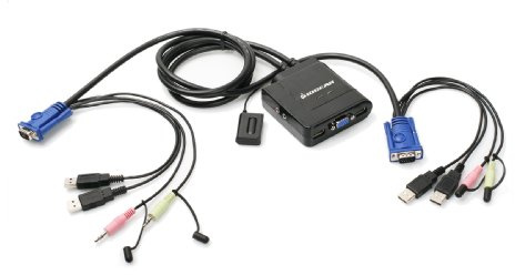 IOGEAR 2-Port USB VGA Cabled KVM Switch - 2048 x 1536 - 2.1 Stereo Audio w/Mic - Plug n Play - Remote Push Button Switching - Compatible w/PC MAC and SUN - GCS72U