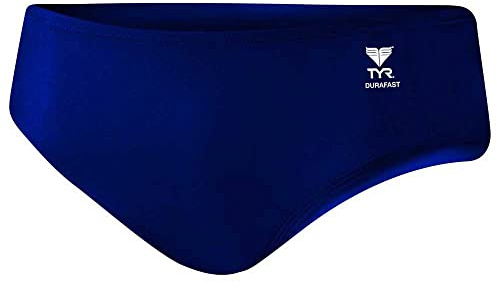 TYR Men's Durafast Elite Racer Brief Swimsuit, Navy, 32