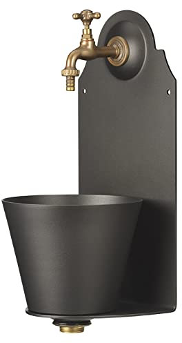 Brunnen mit Mauer aus Eisen mit Wasserhahn, Farbe Anthrazit