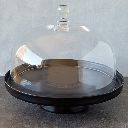 Présentoir à gâteau Ligne Puro en Noir Mat avec Cloche en Verre, Ø 32 cm