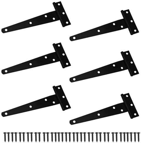 TamBee T Scharniere T-Riemen, leichtes Scharnier, Torband, Scharnier, Tür, Scheunentore, Scharniere, schwarze Schmiedeeisen-Hardware, rostfrei, 6 Stück (15,2 cm)