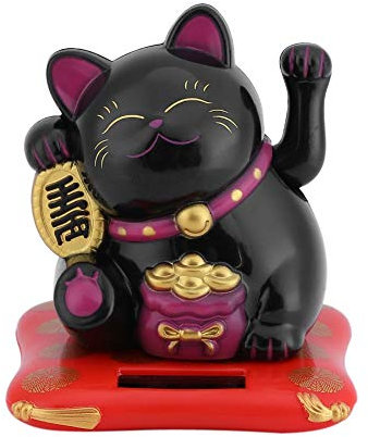 Nikou Chat Maneki Neko 'Bras Qui Bouge Chat du Bonheur Japonais Chat Japonais Porte Bonheur Voiture Chat Porte-Bonheur DoréE Cat avec Bras Ondulant Home Display Car Decor(Couleur : Black)