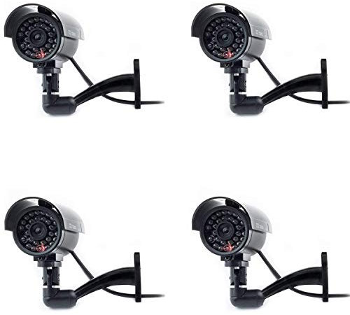 Digicharge Cámara Seguridad Falsa Interior Exterior Calidad CCTV Cámara de Vigilancia con Intermitente Luz LED Noche x 4