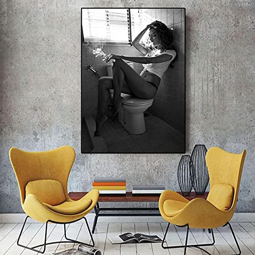 Leinwand Kunstwerk Bilder Weibliche Raucher Frau in Toilette Wandkunst Malerei Dekoration Wohnen Rom Street Art Wandbild 30x45cm (11.81x17.72in) Rahmenlos