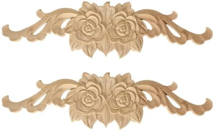 LizhiPier 2-Pack Furniture Appliques Onlay with Double Rose Carved Design, European Wood Carved Rosette Carving Decal for Door Headboard Table Wall Ceiling Woodworking Project(30x8cm/11.8x3.1in)